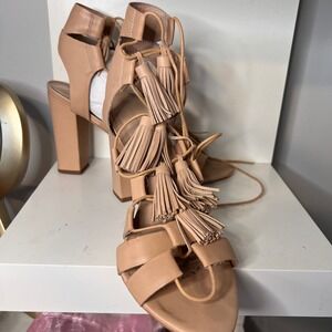 Loeffler Randall Tassel Lace Up Heels Gladiator Block‎ High Heel Sandals -9.5M